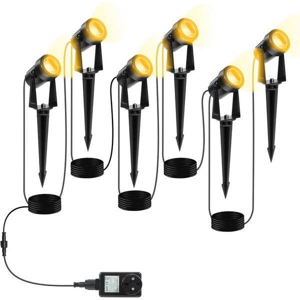 Jiubiaz 6Pcs Led Faretto Da Giardino Con Picchetto A Terra, Illuminazione Giardino Faretto Esterno Con Spina Impermeabile IP65 Bianco Caldo-image
