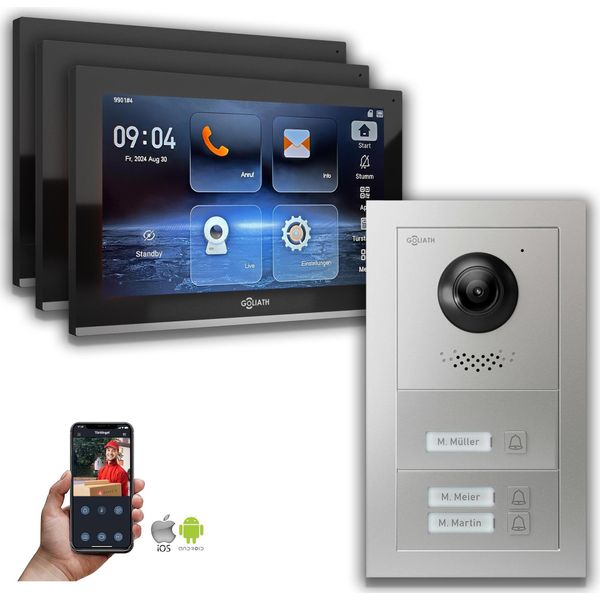 Videocitofono Ip Goliath: 10 Pollici Casa Trifamiliare, App Per Smartphone, Argento : 10 Pollici In Nero : Scatola Da Incasso : 4 Connessioni Poe Tramite:: 4 Selezione Monitor Poe: 10 Pollici In Nero Scatola Di Montaggio Campanello: Scatola Da Incasso-image
