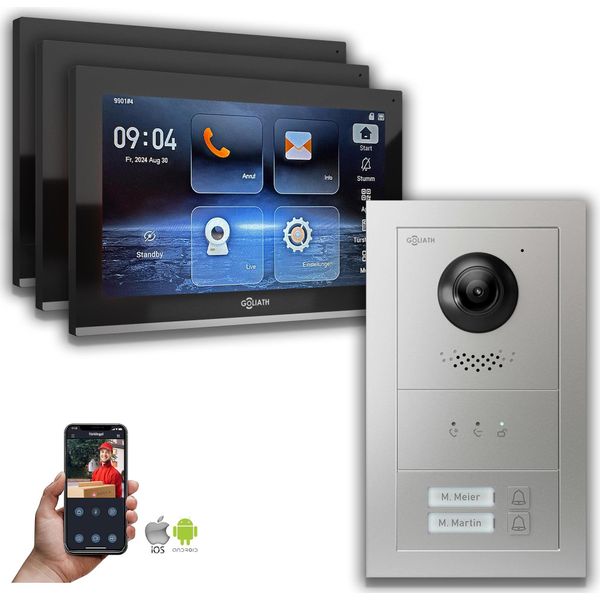 Videocitofono Ip Goliath: 10 Pollici 3 Monitor 2 Fam., Display, Argento : 10 Pollici In Nero : Scatola Per Montaggio Esterno : 4 Connessioni Poe Tramite:: 4 Selezione Monitor Poe: 10 Pollici In Nero Scatola Per Montaggio Campanello: Scatola Per Montaggio Esterno-image