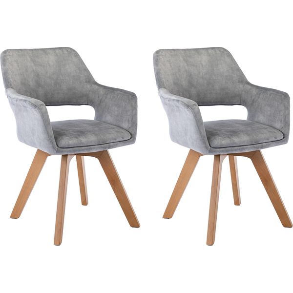 Casadolce Sedia Da Pranzo Lami, Set Di 2, 57X61X84 Cm, Grigio Chiaro, Imbottita, Girevole A 360°, Gambe In Metallo-image
