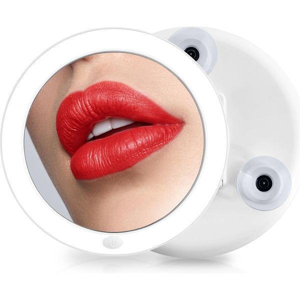 Emke Specchio Cosmetico Specchio D'ingrandimento 7X Con Illuminazione A Led Specchio Rotondo Per Il Trucco Con Ventosa Specchio Da Barba Bianco Specchio Da Parete Funzionamento A Batteria-image