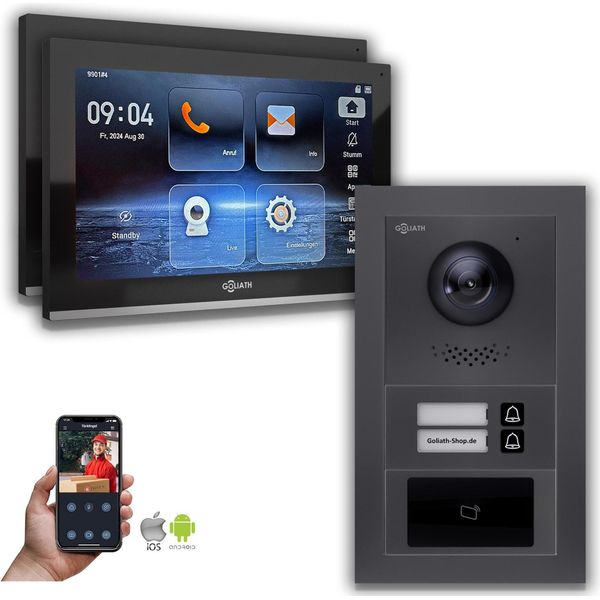 Videocitofono Ip Goliath: 10 Pollici Casa Bifamiliare, Rfid, Antracite : 10 Pollici In Nero : Scatola Da Incasso : 4 Connessioni Poe Tramite:: 4 Selezione Monitor Poe: 10 Pollici In Nero Scatola Di Montaggio Campanello: Scatola Da Incasso-image