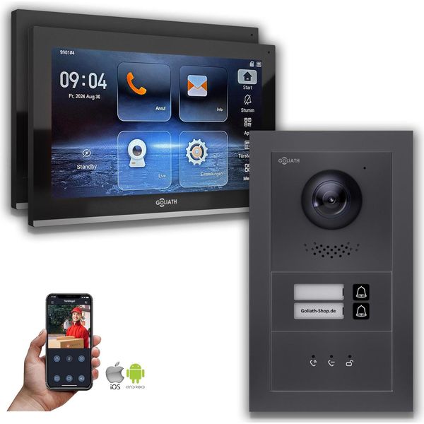 Videocitofono Ip Goliath: Casa Bifamiliare Da 10 Pollici, Display, Antracite : 10 Pollici In Nero : Scatola Da Incasso : 4 Connessioni Poe Tramite:: 4 Poe Selezione Monitor: 10 Pollici In Nero Scatola Di Montaggio Campanello: Scatola Da Incasso-image