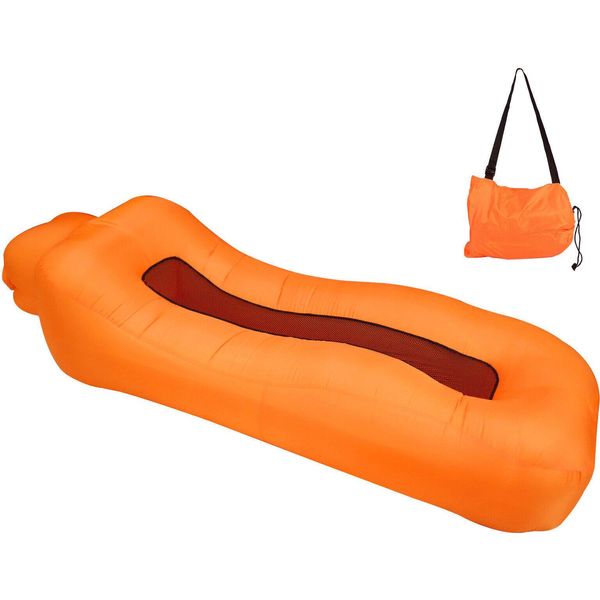 Topchances Amaca Gonfiabile, Materasso Impermeabile Da Campeggio, Letto D'aria, Divano D'aria Per La Spiaggia, I Viaggi, Il Cortile, Il Lago, I Picnic E L'interno, Arancione-image