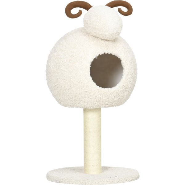 Tiragraffi Pawhut, 80 Cm, Albero Per Gatti Con Grotta Per Gatti, Tiragraffi Per Gatti Con Design A Capra, Albero Da Arrampicata Con Colonna In Sisal E Struttura In Peluche, Arredamento Per Gatti, Bianco Crema-image
