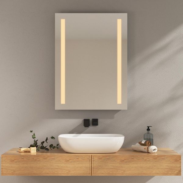 Specchio Da Bagno Emke Con Illuminazione A Led Luce Bianca Fredda E Calda, Specchio Da Bagno Antiappannamento Funzione Interruttore A Pulsante Specchio Da Parete-image