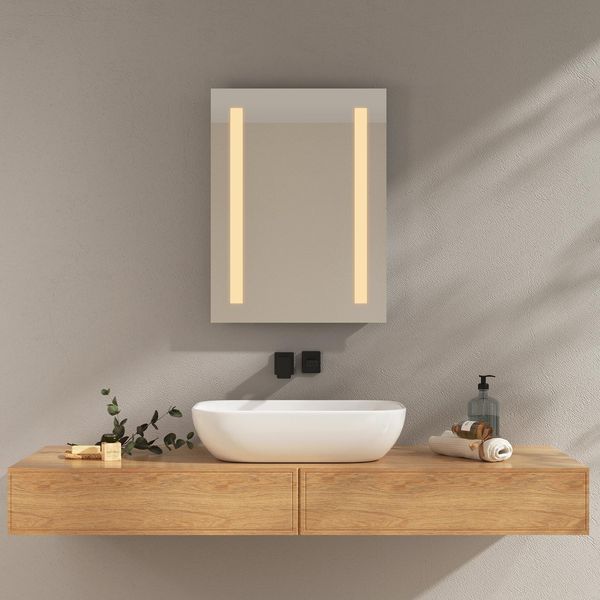 Specchio Da Bagno Emke Con Illuminazione A Led Luce Bianca Fredda E Calda, Specchio Da Bagno Antiappannamento Funzione Interruttore A Pulsante Specchio Da Parete-image