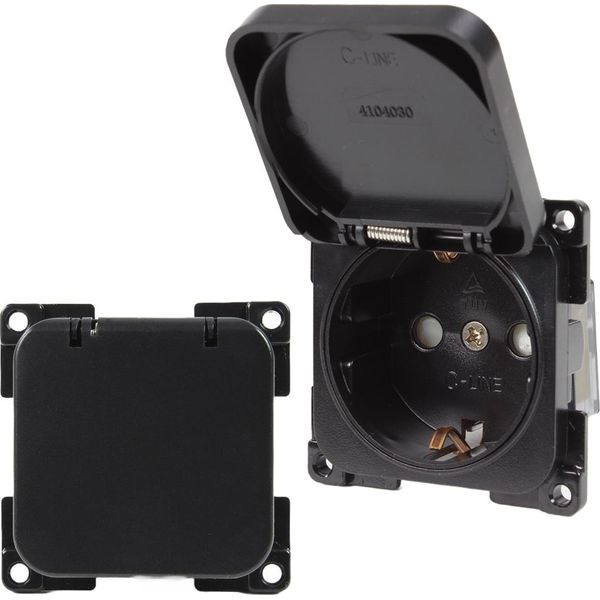 C-Line Presto Inprojal Cbe Presa Schuko + Coperchio Incernierato 220 / 230 Volt Nero-image
