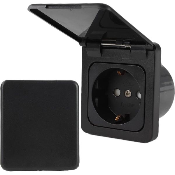 C-Line Presto Inprojal Cbe Presa Di Corrente Schuko + Coperchio A Cerniera + Presa Iso 220 / 230 Volt Nero-image