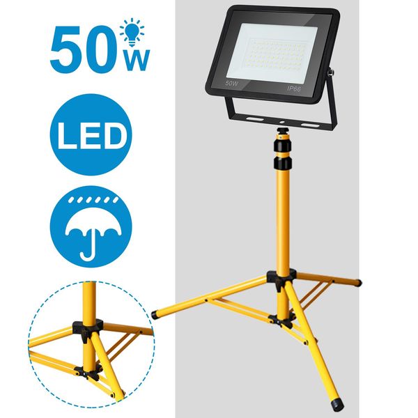 Fiqops Led Proiettore Da Costruzione Proiettore Da Lavoro Con Treppiede 50W Bianco Freddo-image