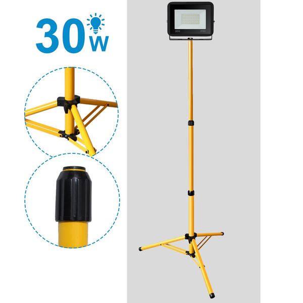 Fiqops Led Proiettore Da Costruzione Proiettore Da Lavoro Con Treppiede 30W Bianco Freddo-image