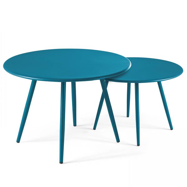 Set Di 2 Tavolini Bassi Rotondi In Acciaio Blu Pacifico - Oviala Palavas-image