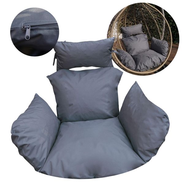 Cuscino Per Sedia Sospesa, Cuscino Per Altalena In Polyrattan / Rattan, Cesto Per Altalena, Cesto Per Altalena, Solo Cuscino, Cuscino Per Schienale - Grigio Scuro-image
