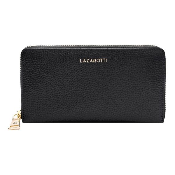 Lazarotti Pelle Portafoglio Bologna Leather Zip Around Wallet With 16 Card Slots Black Nero-image