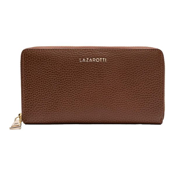 Lazarotti Pelle Portafoglio Bologna Leather Zip Around Wallet With 16 Card Slots Brown Marrone-image