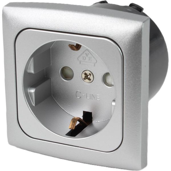 C-Line Presto Inprojal Cbe Presa Di Corrente Schuko + Telaio Di Copertura + Presa Iso 220 / 230 Volt Argento-image