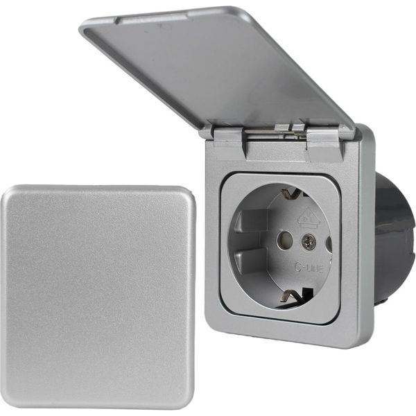 C-Line Presto Inprojal Cbe Presa Di Corrente Schuko + Coperchio A Cerniera + Presa Iso 220 / 230 Volt Argento-image