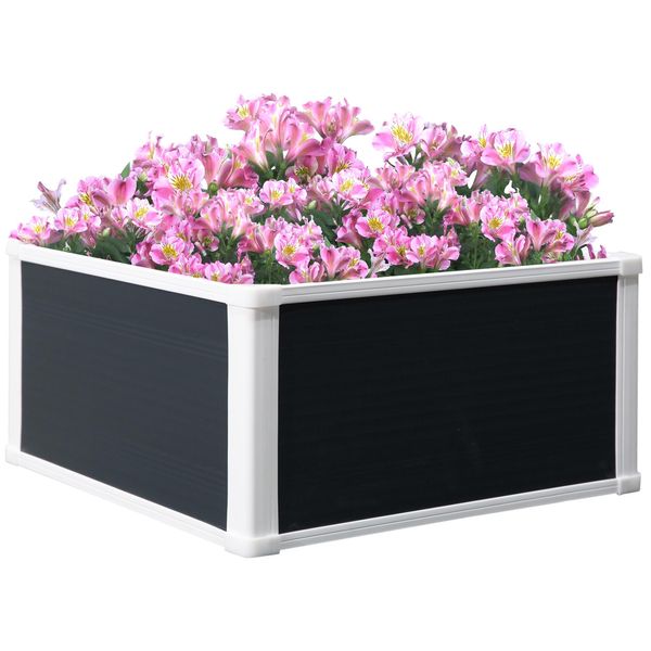 Outsunny Aiuola Rialzata Fioriera Con Funzione Di Drenaggio Aiuola Per Verdure, Erbe Aromatiche In Giardino, Terrazza E Balcone, Plastica, Grigio, 60 X 60 X 30 Cm-image
