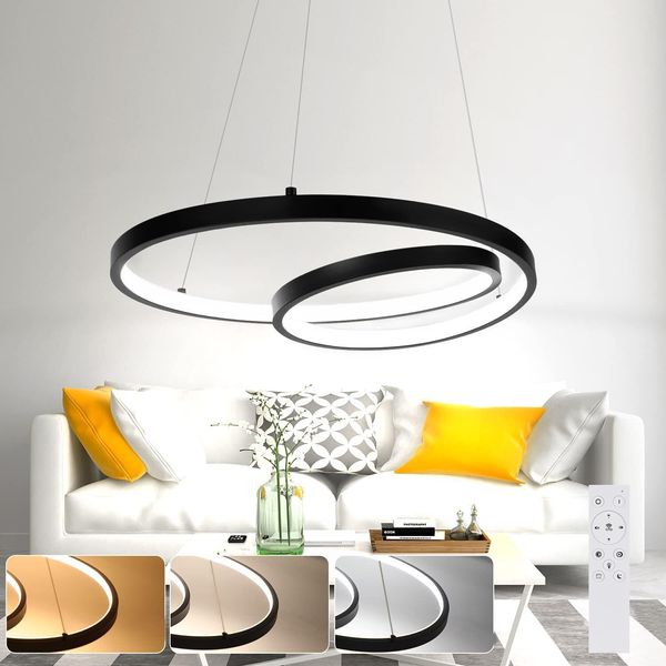 Zmh Lampada A Sospensione Tavolo Da Pranzo Lampada A Sospensione Led: 40CM Nero Lampada A Sospensione Dimmerabile Lampada A Sospensione Design Sala Da Pranzo Lampada Tavolo Da Pranzo Con Telecomando-image