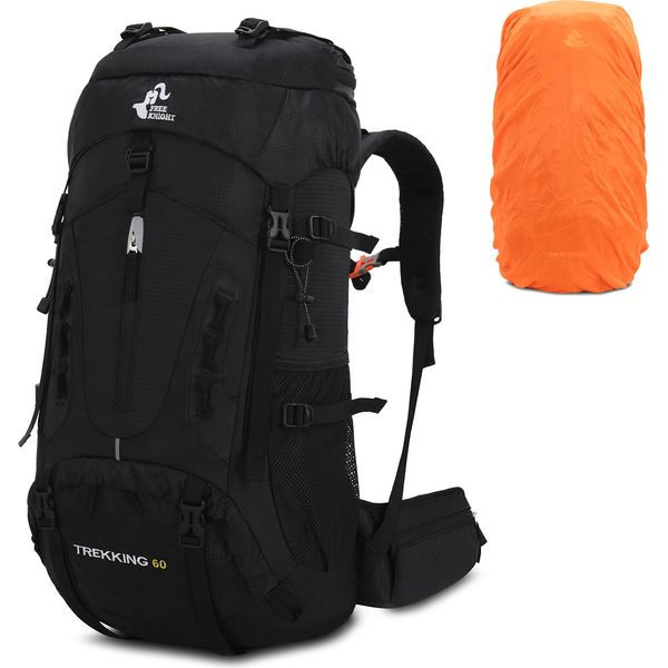 60L Zaino Da Escursionismo Leggero E Impermeabile Con Copertura Antipioggia, Borsa Da Viaggio Per Arrampicata E Campeggio, Nero-image