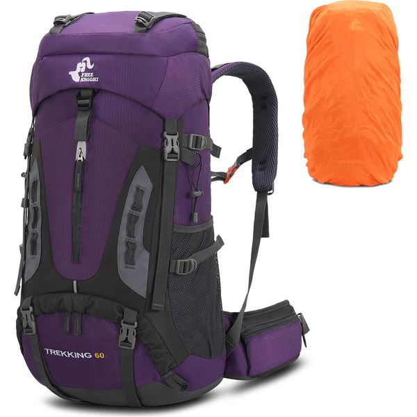 60L Zaino Da Escursionismo Leggero E Impermeabile Con Copertura Antipioggia, Borsa Da Viaggio Per Arrampicata E Campeggio, Viola Scuro-image