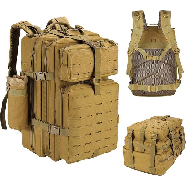 Topchances Grande Zaino Militare Uomo 45L Outdoor Impermeabile Tattico Molle Assalto Sopravvivenza Zaino Tattico Per Campeggio Trekking Escursionismo Pesca Viaggio Lavoro, Marrone Chiaro-image