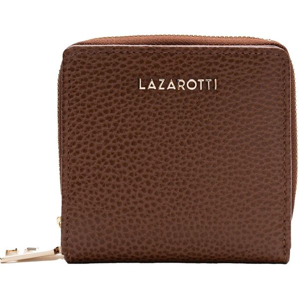 Lazarotti Pelle Portafoglio Bologna Leather Zip Wallet With 6 Card Slots Brown Marrone-image