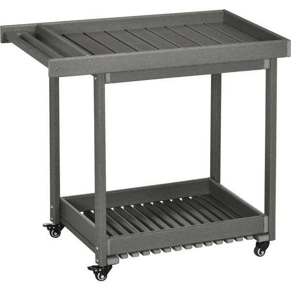 Outsunny Carrello Di Servizio, Carrello Per Barbecue Con Porta Asciugamani, Carrello Da Giardino Con 2 Ripiani, Tavolo Multifunzionale Da Esterno Con Ruote, Per Giardino, Balcone, 87 X 50 X 80Cm-image