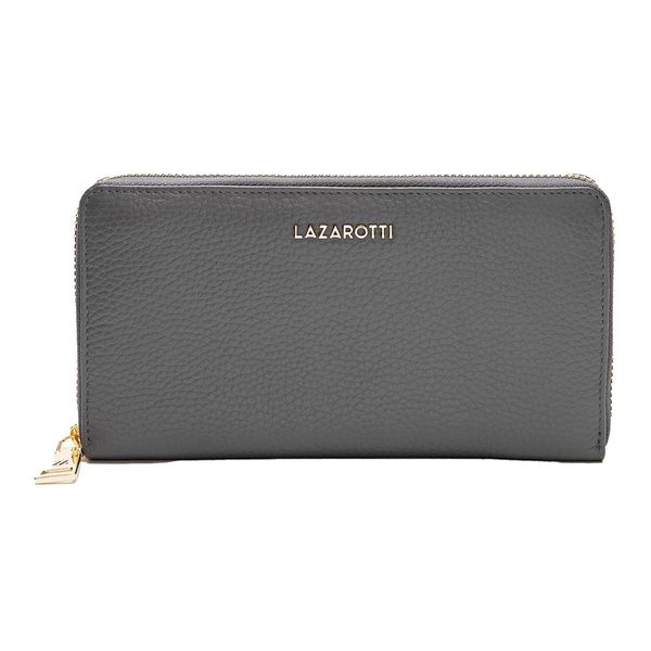 Lazarotti Pelle Portafoglio Bologna Leather Zip Around Wallet With 16 Card Slots Grey Grigio-image