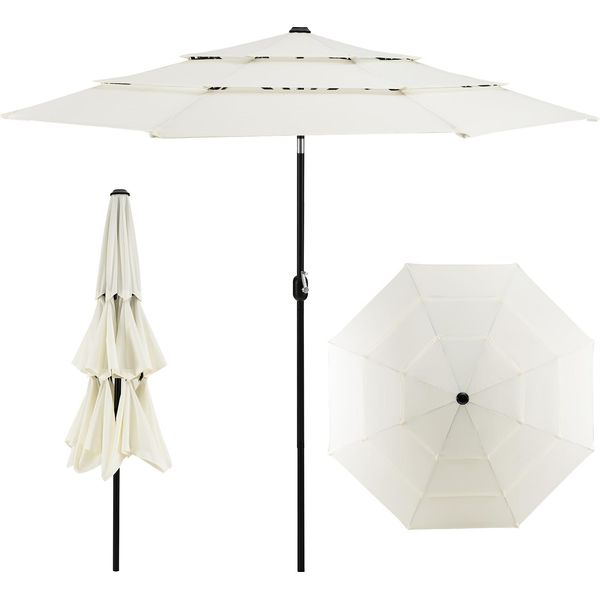 Costway Ombrellone A 3 Livelli, Ø300Cm Doppio Ombrellone Da Giardino Ventilato Con Manovella, Pieghevole A 45° Su Entrambi I Lati, Protezione Uv, Protezione Solare, Ombrellone Da Patio Ombrellone Da Mercato Per Patio, Giardino-image