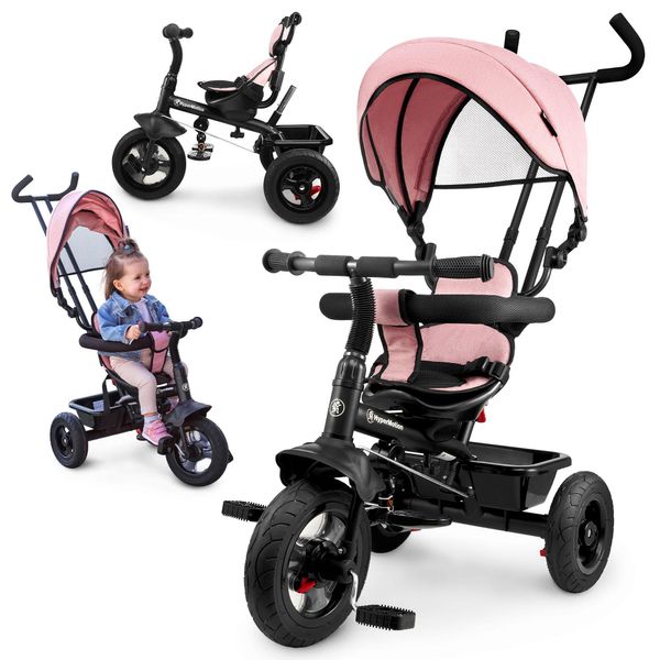 Triciclo Per Bambini 1-4 Anni - Tobi Frey - Colore Rosa - Girevole - Ruote Pompate + Maniglione Di Spinta-image