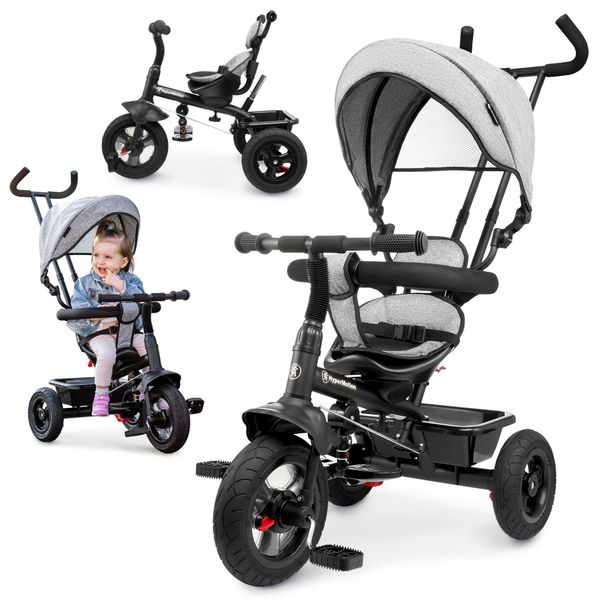 Triciclo Per Bambini Da 1 A 4 Anni - Tobi Frey - Grigio - Girevole - Ruote A Pompa + Push Off-image