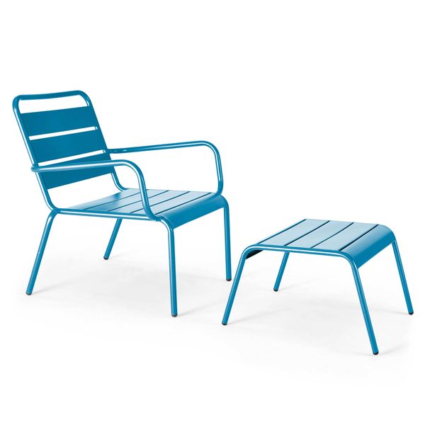 Poltrona Relax E Poggiapiedi In Metallo Blu Pacifico - Oviala Palavas-image