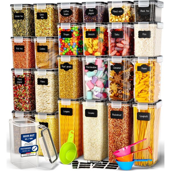 Set Di 24 - Deco Haus - Contenitori Per Alimenti Riutilizzabili Con Coperchi Ermetici Per La Cucina - Senza Bpa - (Nero)-image