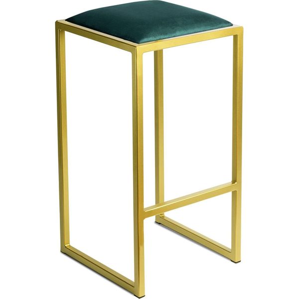 Ferro Sedia Da Bar 64 Cm Oro - Verde - Sedia Da Bar Moderna In Metallo Senza Schienale In Stile Loft Con Seduta Imbottita-image