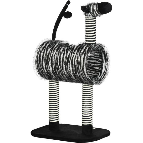 Tiragraffi Pawhut, Altezza 93 Cm, Albero Per Gatti Con Design Zebrato, Albero Da Arrampicata Con Tunnel Per Gatti, Tiragraffi Per Gatti Con Pali In Juta, Albero Da Gioco, Arredamento Per Gatti, Nero+Bianco-image