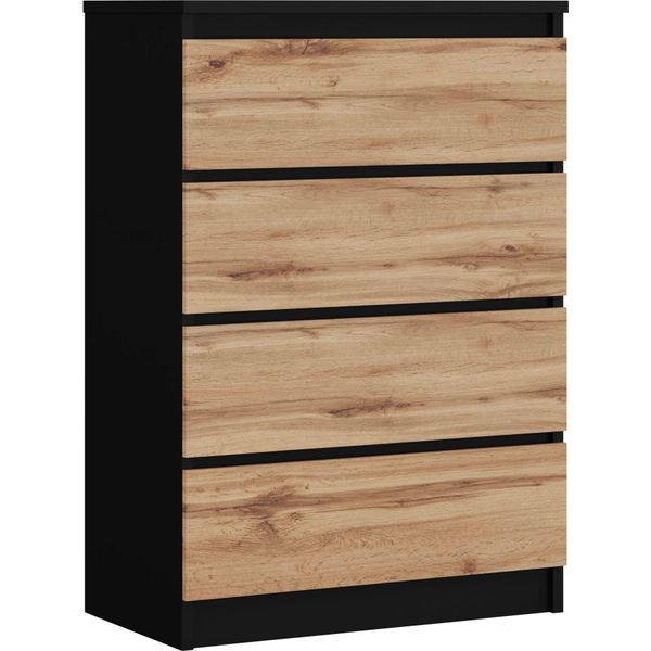 Cassettiera Con 4 Cassetti, Colore: Nero / Rovere Wotan, 70 X 101 X 39 Cm-image