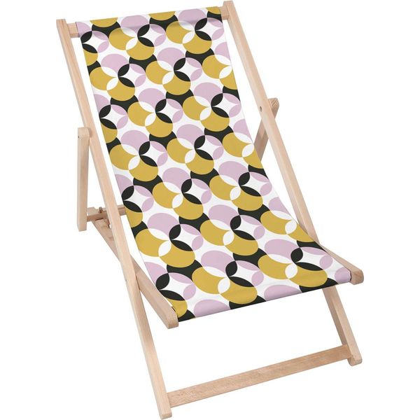Sdraio Dreamroots Pieghevole In Legno Fino A 130 Kg, Sdraio Pieghevole Con Regolazione Dell'inclinazione Dello Schienale In 3 Fasi, Vintage Geometric-image