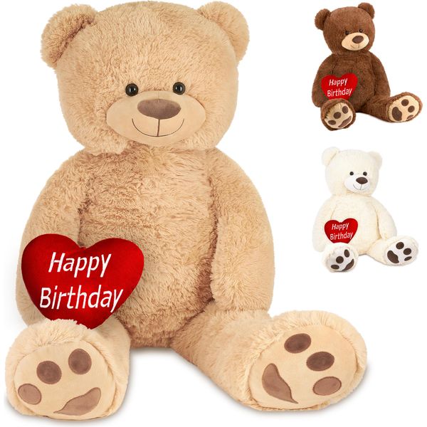 Brubaker Orsetto Xxl 100 Cm Con Cuore "Happy Birthday"" - Morbido Peluche, Beige"-image