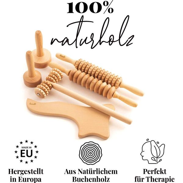 Tuuli Maderotherapy Set Di Legno Massaggiatore Svedese A Coppa Rullo Massaggiatore Cellulite Linfodrenaggio-image