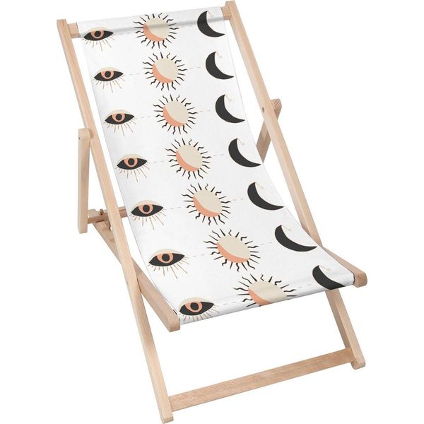 Lettino Dreamroots Pieghevole In Legno, Legno Di Faggio Fino A 130 Kg, Lettino Pieghevole Con Regolazione Dell'inclinazione Dello Schienale A 3 Livelli, Bohoelementspattern-image