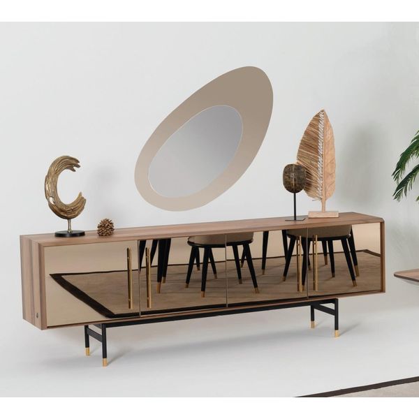 Mobile Credenza Specchio Soggiorno Nobile Design Legno 2Pz. Nuovo Lusso-image