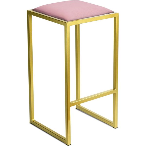 Ferro Sedia Da Bar 64 Cm Oro - Rosa - Sedia Da Bar Moderna In Metallo Senza Schienale In Stile Loft Con Seduta Imbottita-image