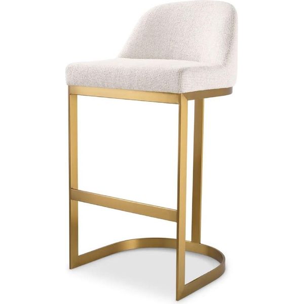 Casa Padrino Sgabello Bianco Panna / Ottone 51,5 X 47 X H. 91 Cm - Sgabello Da Bar Imbottito In Acciaio Inox - Arredo Bar - Mobili - Qualità Lusso-image