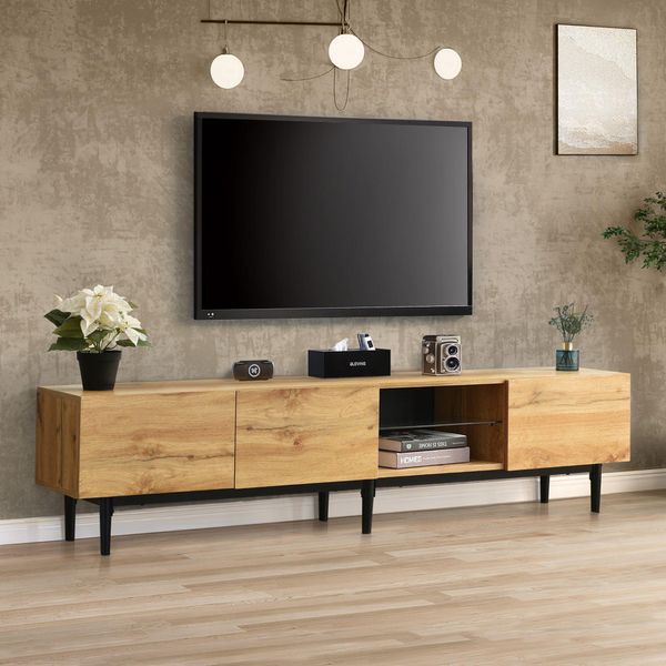 Mobile Tv Fortuna Lai, Rovere Selvatico, Con Illuminazione Led Variabile, Larghezza 175 Cm-image