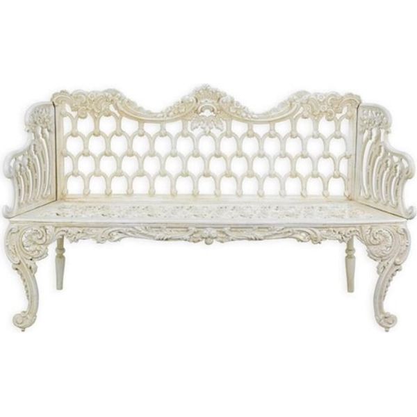 Casa Padrino Panca Da Giardino Barocca Bianco Crema 159 X H. 93 Cm - Magnifica Panca Da Giardino In Ghisa - Mobili Da Giardino In Ghisa - Mobili Da Giardino Barocchi - Mobili Da Giardino In Stile Barocco-image