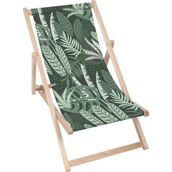 Lettino Pieghevole In Legno Dreamroots, Fino A 130 Kg, Lettino Pieghevole Con Regolazione Dell'inclinazione Dello Schienale In 3 Fasi, Tropical Green Jungle-image