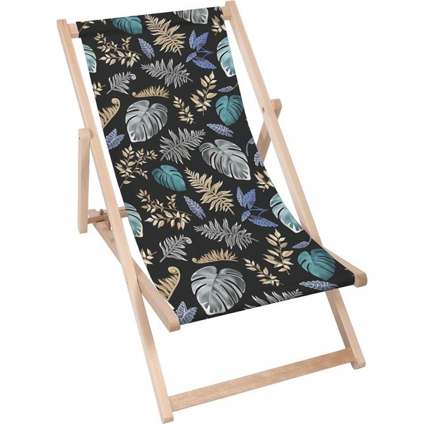 Lettino Pieghevole In Legno Dreamroots, Fino A 130 Kg, Lettino Pieghevole Con Regolazione Dell'inclinazione Dello Schienale In 3 Fasi, Foglie Di Palma Tropicali-image