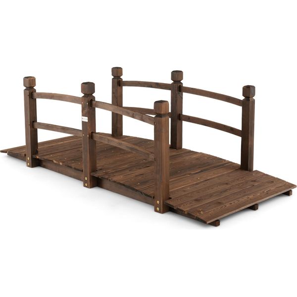 Ponte Per Laghetto Costway Con Ringhiera, Ponte Da Giardino 171 X 76,5 X 58,5 Cm, Ponte Ornamentale Che Può Sopportare Carichi Fino A 150 Kg, In Legno Di Abete-image