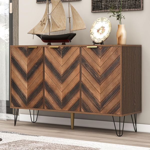 Flieks Credenza Con 3 Ante, Armadi Da Soggiorno Cassettiera Comodino Per Corridoio Soggiorno Camera Da Letto, 120X38X76,5Cm-image